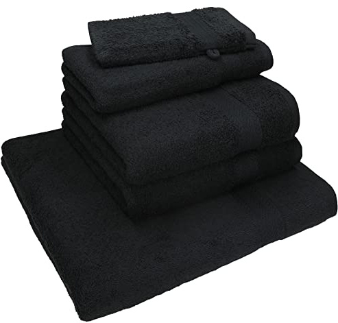 Betz 5-TLG. Handtuch - Set Nice Pack 100% Baumwolle 1 Duschtuch 2 Handtücher 1 Gästetuch 1 Waschhandschuh Farbe schwarz
