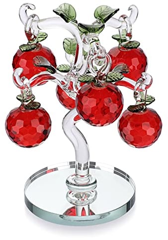 BTSKY Kristallglas Apfelbaum Figur - Künstliche rote Ornament für Tischdekoration Feng Shui Kristall Dekoration
