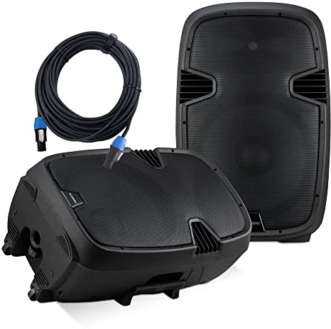 McGrey P215 Aktiv/Passiv-Lautsprecher Set - FM/USB/SD/Bluetooth® - Leistung: 120 W RMS / 800 W Peak - 2-Wege-System mit 15 Woofer und 1 Hochtöner - Inklusive 10m-Lautsprecherkabel - Schwarz