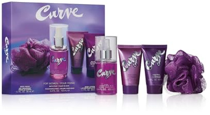 Curve Crush for Women Perfume Fragrance Set, Body Wash & Lotion, Fragrance Mist and Loofa, Day or Night Scent, 4 Piece Set