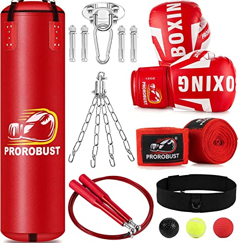 Prorobust Boxsack-Set, 120cm PU Heavy Duty mit 12OZ Boxhandschuhen für MMA Kickboxen Home Training (Ungefüllt)