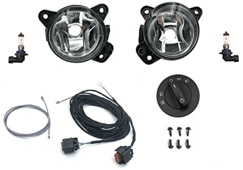 HZ-DESIGN kompatibel mit Nebelscheinwerfer Nachrüstung NSW Set Kit Komplettset mit Lichtschalter für VW T5 Bus 01/2005-10/2009