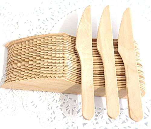 Pound Veg 100 X Wooden Knife - Biodegradable Compostable Disposable Cutlery 100% Birchwood, Eco Friendly for Picnic Parties Weddings, Camping, Catering