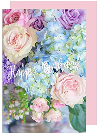 Edition Seidel Premium Geburtstagskarte mit Umschlag. Glückwunschkarte Grusskarte Billet Geburtstag Happy Birthday Mann Frau Blumen Rosen Hortensien Karte (G2962 SW023)