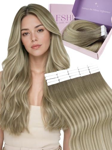 Fshine Tape Extensions Echthaar 30cm 30g Aschbraun bis Platinblond | Haarverlängerungen Echthaar Tape, einfache Anwendung, natürliche Haarintegration, für Alltag und besondere Anlässe