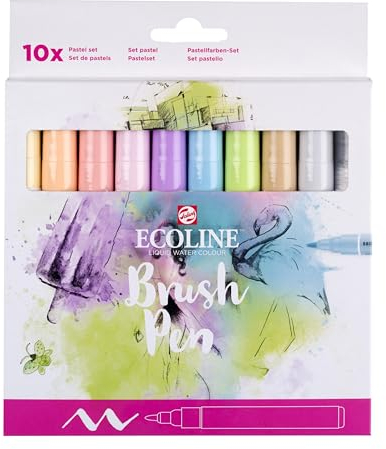 Ecoline Brush Pen-Set mit 10 flüssigen Aquarellstiften – Pastellfarbtöne | Mischbare Pinselstifte für Handlettering, Zeichnen und Basteln