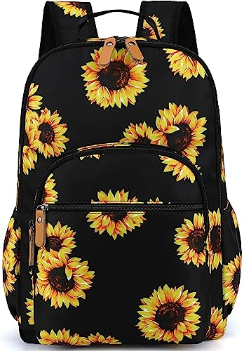 H HIKKER-LINK Sunflower Laptop-Rucksack für Damen, lässiger Tagesrucksack, Schultertasche, Reise, Blumenmuster, Tagesrucksack, Schwarz
