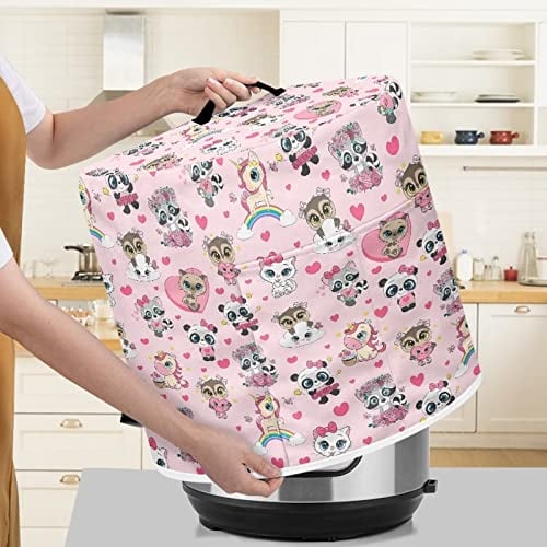 Poceacles Pink Cartoon Panda Cats Print Kitchen Aid Pressure Cooker Dust Cover, Lightweight Small Appliance Protector for Rice Cookers Air Fryer, M