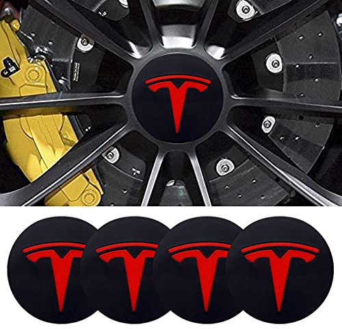 DSFG 4pcs 56MM 2,2 ' 'Auto-Logo-Aufkleber mit Räderabdeckung mit zentraler Abdeckung ABS-Material (fit Tesla Rot Logo)