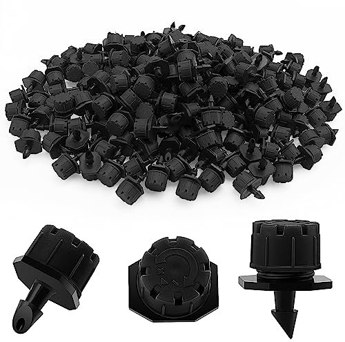 VooGenzek 200 Piezas 1/4'' Goteros de Riego, Plástico Aspersores de Riego Ajustables de 8 Agujeros, Cabezas de Riego para Goteo Goteros, Rociadores de Riego para Césped, Jardín, Negro