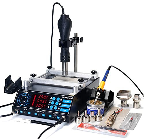 853AAA 220V 3 in 1 Infrared Preheating Station Soldering Station Hot Air Gun 60W Tin Soldering Iron