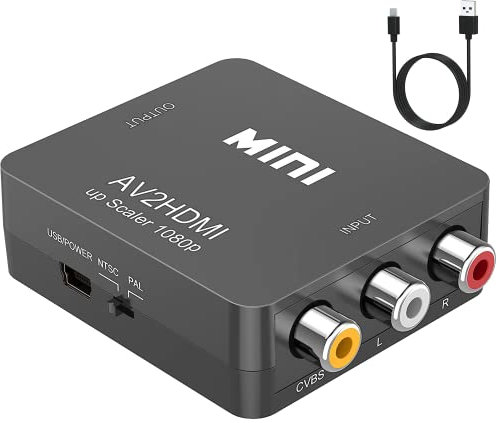 GANA Convertisseur Mini AV RCA CVBS vers HDMI Vidéo Audio Adaptateur Support 720 1080P pour Caméra, Xbox 360, PS1, PS2, WII, N64, Gamecube, Snes, NES, PSP, Lecteur DVD, VHS
