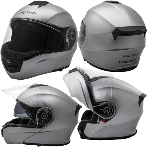 A-Pro Helm P/J Modular MotorradHelm Innensonnenblende KlappHelm Silber XL