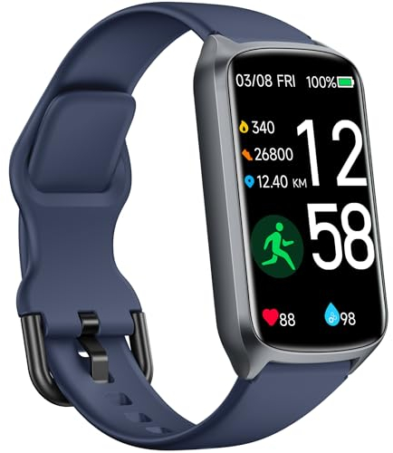 Health Fitness Tracker with 24/7 Heart Rate, Blood Oxygen, Blood Pressure, Sleep Tracker, Step Counter, 5ATM Waterproof Activity Trackers and Smart Watches for Women Men Kids (S & L Bands Included)