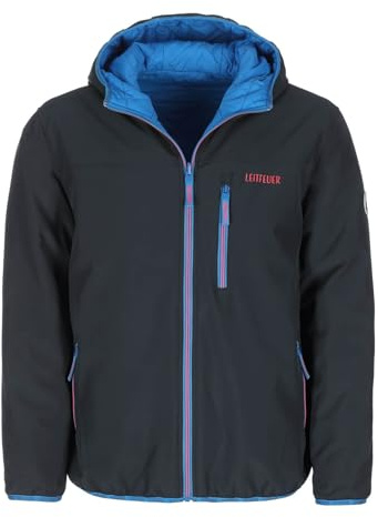 Leitfeuer Herren Wendejacke mit angeschnittener Kapuze - Jacke mit Innenseite im Rautenstepp in Dunkelblau-Aqua Größe XXL