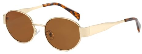 OSAGAMA Retro Runde Ovale Sonnenbrille Metall Rahmen Fashion Sunglasses für Damen Herren Golden Braun
