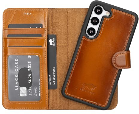 Solo Pelle Lederhülle Harvard kompatibel für das Samsung Galaxy S24 Ultra inklusive abnehmbare Hülle mit integrierten Kartenfächern (Cognac Braun)