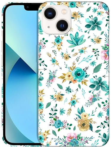 GlamCase for iPhone 13 Mini, iPhone 13 Mini Case - Teal Floral Pattern Design Printed Slim Fit Cute Plastic Hard Snap on Protective Designer Back Phone Case/Cover for iPhone 13 Mini