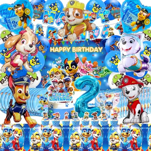 94 Stück Geburtstag Deko 2 Jahre, Luftballons Geburtstag 2, Geschirr Set Party, Geburtstag Deko Hintergrund, Geburtstag Tischdeko 2 Jahre Junge