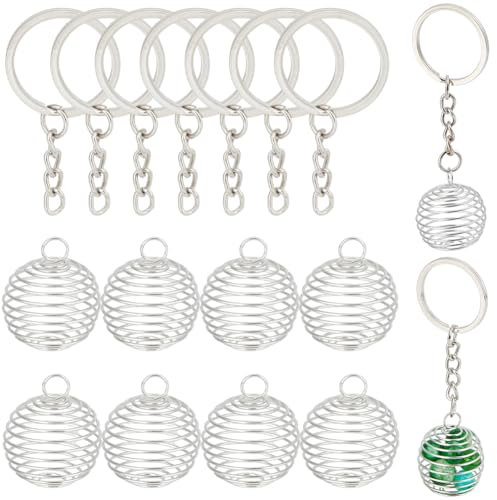 SUNNYCLUE 1 BOX 15 SETS Silberne Steinhalter Anhänger Käfiganhänger Mit Schlüsselanhänger Medaillon Aus Metall Kristalle Diffusor Hohle Klangkugel Spiral Medaillonanhänger Großpackung Zur Schmuckherst