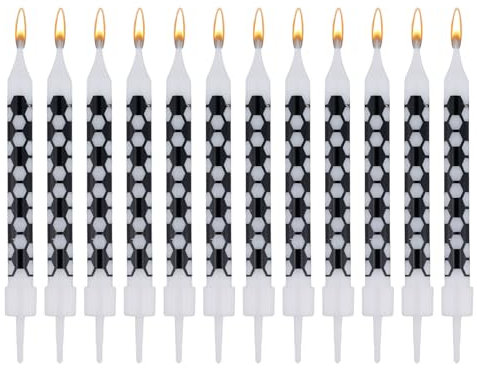 12pcs Black and White Checkered Flag Candles, Football Birthday Candles Charm Racing Cars Themed Candle for Sports Fans Birthday Wedding Cake Decoration Victory Sports-Themed Kids Supplies