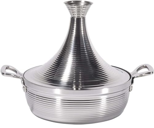 BESTXH 6 Taglie Taggine Marocchina Pentola, Pentole Tajine con Cono A Forma di Coperchio Chiuso, in Acciaio Inossidabile Non Stick Casserole MarocchinaCon 2 Maniglie,Argento,24cm