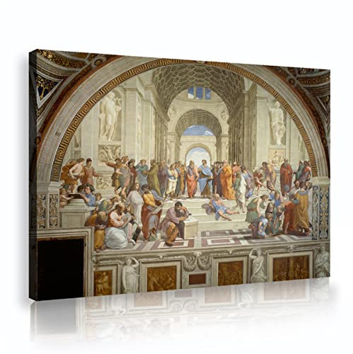 SHENGPOSTER Die Schule von Athen Wandkunst Gerahmtes Leinwandposter Raffaello Berühmte Gemälde Wandkunst Schlafzimmer Wohnzimmer Restaurant Flur Dekor 30x42cm Innenrahmen