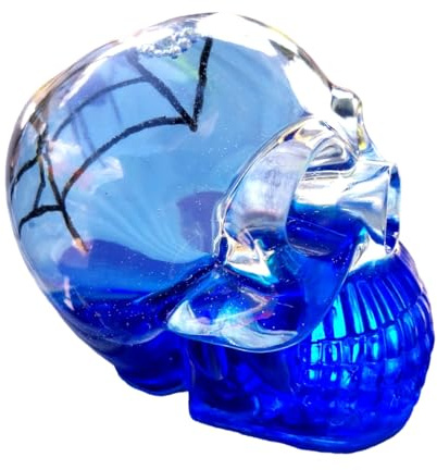 Generisch Resin-Art | Skull Totenkopf Totenschädel, Schädel, Shaker mit Spinnennetz, Schneekugel, Flüssigkeitskern, Deko Epoxy, Epoxyresin (D6d)