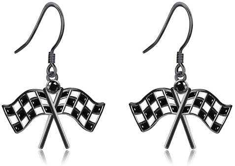 CUPENDA Zielflagge Rennen Ohrringe Sterlingsilber Schwarz-Weiß Zielflagge Ohrhänger Renntagsschmuck für Frauen