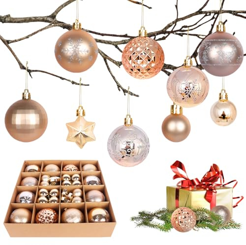 rge Palline per albero di Natale, in plastica, 44 pezzi, colore rosa e blu, decorazioni per albero di Natale (champagne oro)