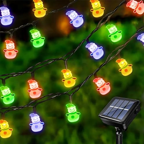 Acxilexy Guirnalda de Luces de Navidad Solar 7 M 50 LED en Forma de Muñeco de Nieve Impermeable para Exterior - Árbol, Patio, Jardín