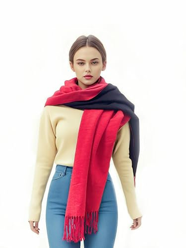 VICT POPU Schal Damen Winter Tücher Kaschmir Pashmina Schal Kuschelig Weiche Reversible Stolen Rot/Schwarz