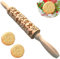 Jeorywoet Wooden Rolling Pin, 14 Inch Christmas Embossed Rolling Pin with 3D Elk Gingerbread Candy Pine Pattern