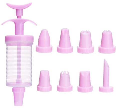 Cake Decorating Gun,Cupcake Frosting Set,with 8 Frosting Nozzles,Dessert Decorating Syringe Set, Suitable for Cake Biscuit Decorating Kitchen Baking,Icing Syringe,Cake Decorating Cream Syring (Pink)