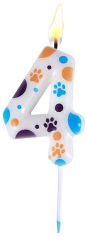 Blaue Geburtstags Kerze Hundepfote, 10cm Süß Kerze mit Pfotenabdruck Zahlen Kerzen Bluey Geburtstag Kerze Partyzubehör für Geburtstage mit Blauem Hund für Kinder (Zahl 4)