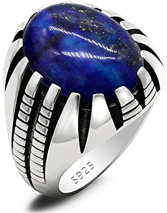 Vintage antiker Ring Lapislazuli Stein Ring für Männer 925 Sterling Silber Punk Pfote mit natürlichem blauen Edelstein Vintage Türkisch Handarbeit Glücksschmuck Geschenk