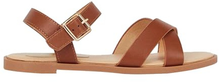Dorothy Perkins Wide Fit Florence Faux Leather Cross Strap Flat Sandals, 4, Tan