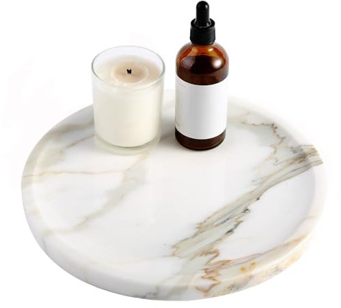Cahzfie Luxuriöse Italien Naturmarmor Badezimmer Tablett, Marmortablett, Schmuckschale, Kerzentablett, Deko Tablett für Küchenspüle, Badezimmer, Arbeitsplatte, Schwämme, Kosmetik (Statuario)
