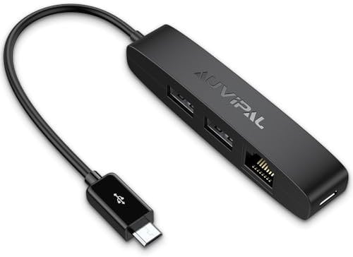 AuviPal Adaptador Ethernet micro USB 3 en 1, concentrador OTG con 2 puertos USB y 1 puerto RJ45 para Fire TV Stick, Raspberry Pi Zero, Google Chromecast Ultra y TiVo Stream 4K, color negro