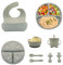 Vajilla bebé 100% de silicona, 10 piezas, libre BPA. Incluye: Babero impermeable, Plato y cuenco con ventosa + Vaso anti-ahogo + Cubiertos de aprendizaje(Azul Bebé)+REGALO CHUPETE FRUTA (Verde salvia)