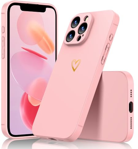 Noyabox Silicone Case for iPhone 12 Pro, Cute Shockproof Full Cover with Smooth Touch Printed Heart-Shaped Love Pattern Slim Lightweight Stain-Resistant Design, Pink