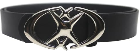 EMMIOL Cooler Y2K Gürtel Damen Schwarz BB Gürtel Silber Schnalle Oval D Ring Stern Gürtel Trendy Streetwear Punk für Jeans