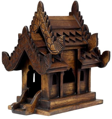 Oriental Galerie Traditionelles Geisterhaus aus Holz in Braun Geisterhäuschen San Phra Phum Feng Shui Thailand Asien Mittel 21 cm
