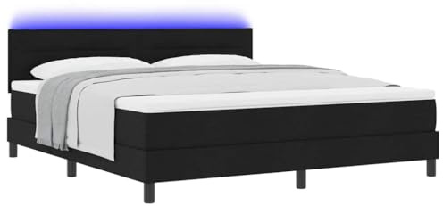 vidaXL Boxspringbett mit LED-Lichtleisten Schwarz 180 x 200 cm Stoff | Weiche und kuschelige Matratze inklusive, Stylische schwarze Oberfläche peppt deine Schlafzimmerdekoration auf,