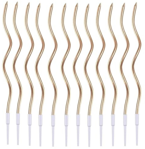 36 Stück Spiral Geburtstagskerzen mit Halter,Lange und Dünne Metallische Kuchenkerzen für Geburtstagstorten, Hochzeitskuchen & Cupcakes,Elegante Partydekoration für Festliche Anlässe (Champagnergold)