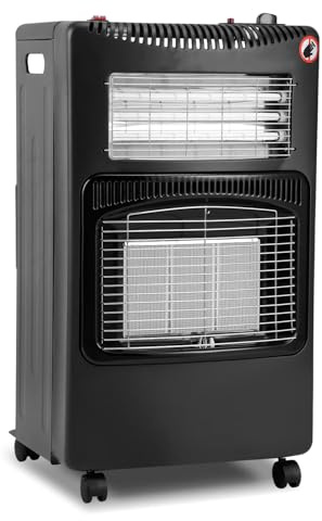 ISOISL Cecaylie Gasheizung & Zeltheizung 4200W+1260W für Innenräume, Gas-Elektro Heizer mit 3-fach Sicherheitssystem, 3 Heizstufen, Faltbar auf 12cm, inkl. Gasdruckregler, Schlauch & Euro-Adapter