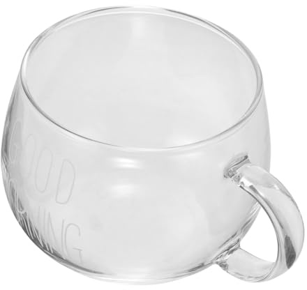 DEARMAMY Tazza in Vetro Trasparente con Manico Ergonomico Resistente al Calore Adatta per Latte Acqua e Bevande da Ufficio Design Moderno e Pratico per Colazione e Uso Quotidiano