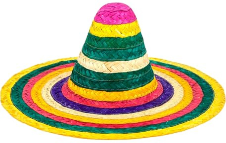 TrendandStylez Mexikanischer Sombrero Hut 50cm vers. Farben & Designs mit Bommeln & Bunt - Strohhut für Fiesta & Party - Mexiko Hut als Kostüm für Fasching, JGA & Mottoparty -