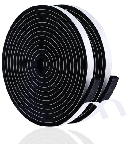 Lot de 2 bandes d'étanchéité autocollantes en caoutchouc mousse, pour portes, fenêtres et isolation phonique, 15 mm de large x 5 mm d'épaisseur, 10 m de long