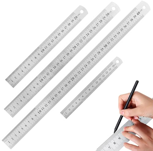 VZXZXE lineal metall Set, Präzisions Doppelseitenskala Kante Stahllineal Für Büro, Schule Und Technische Zeichnungen Präzise Und Langlebige Metalllineale 15cm 20cm 30cm 40cm
